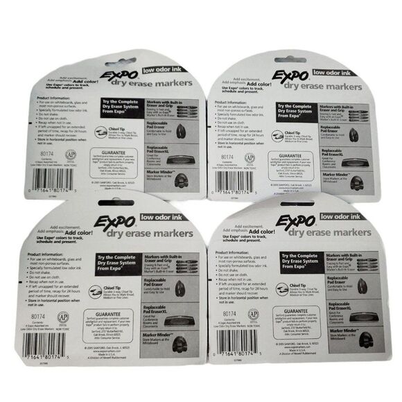 Expo 80174 Whiteboard Markers - 4 Pack Whiteboard Chisel Tip Lot Of Four - Picture 2 of 2
